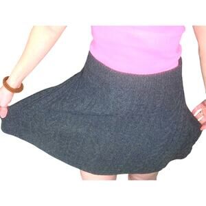 Dark Gray Grey Cable Knit Wool A-line Flare Academia Short Prep Mini Skirt Small